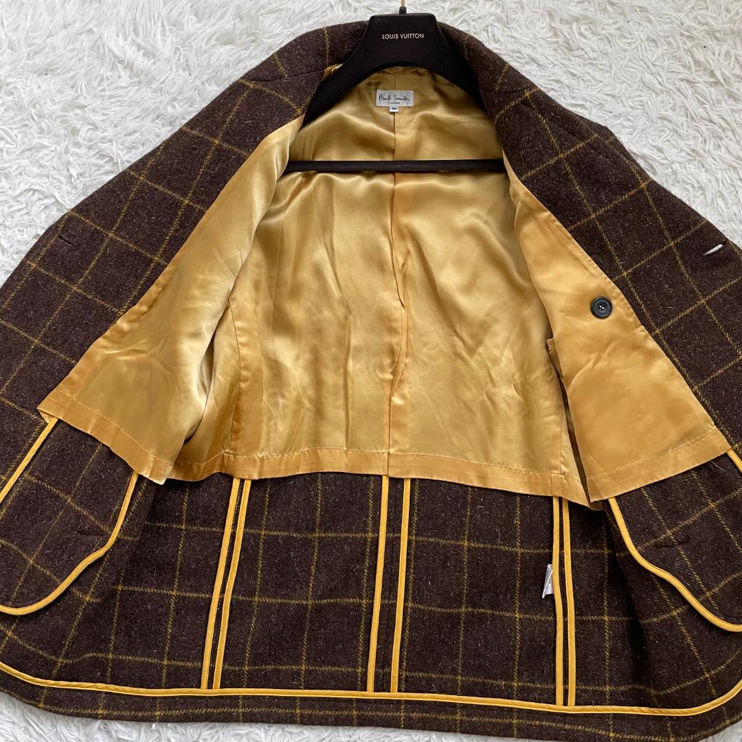 極美品 ポールスミス ツイードコート ウィンドウペンチェック ブラウン L相当