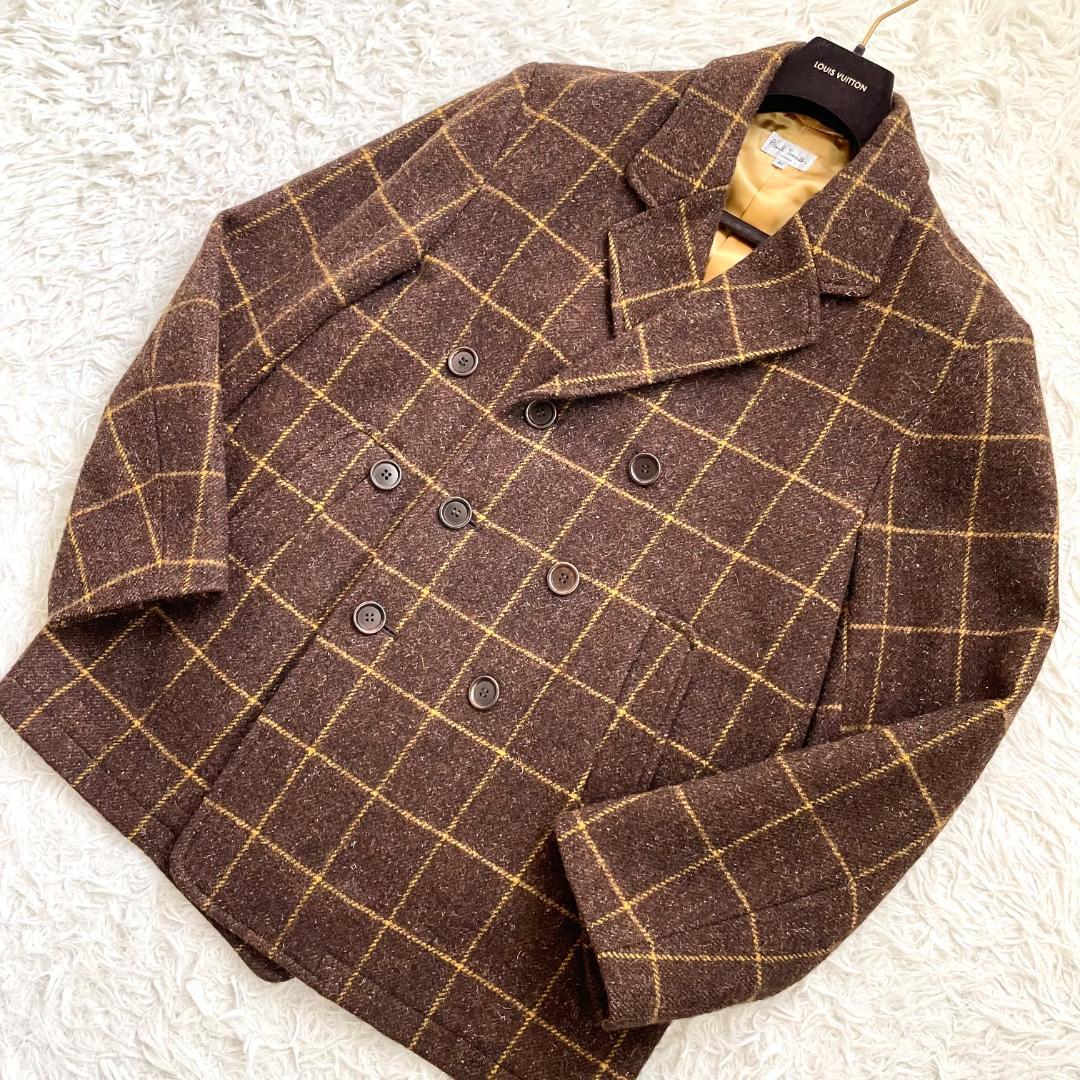 極美品 ポールスミス ツイードコート ウィンドウペンチェック ブラウン L相当