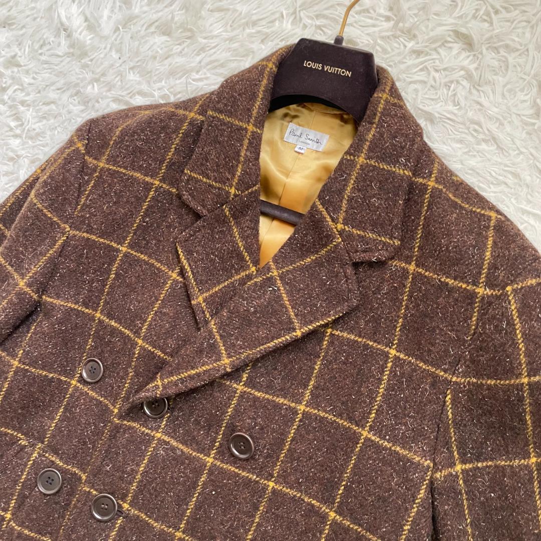 極美品 ポールスミス ツイードコート ウィンドウペンチェック ブラウン L相当