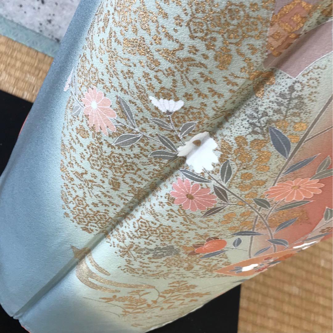 【染め分け】正絹　訪問着　扇に花橘　金箔　袷