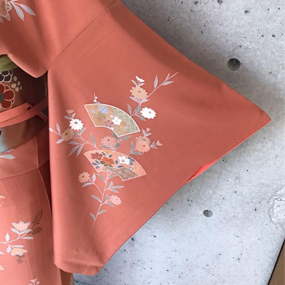 【染め分け】正絹　訪問着　扇に花橘　金箔　袷