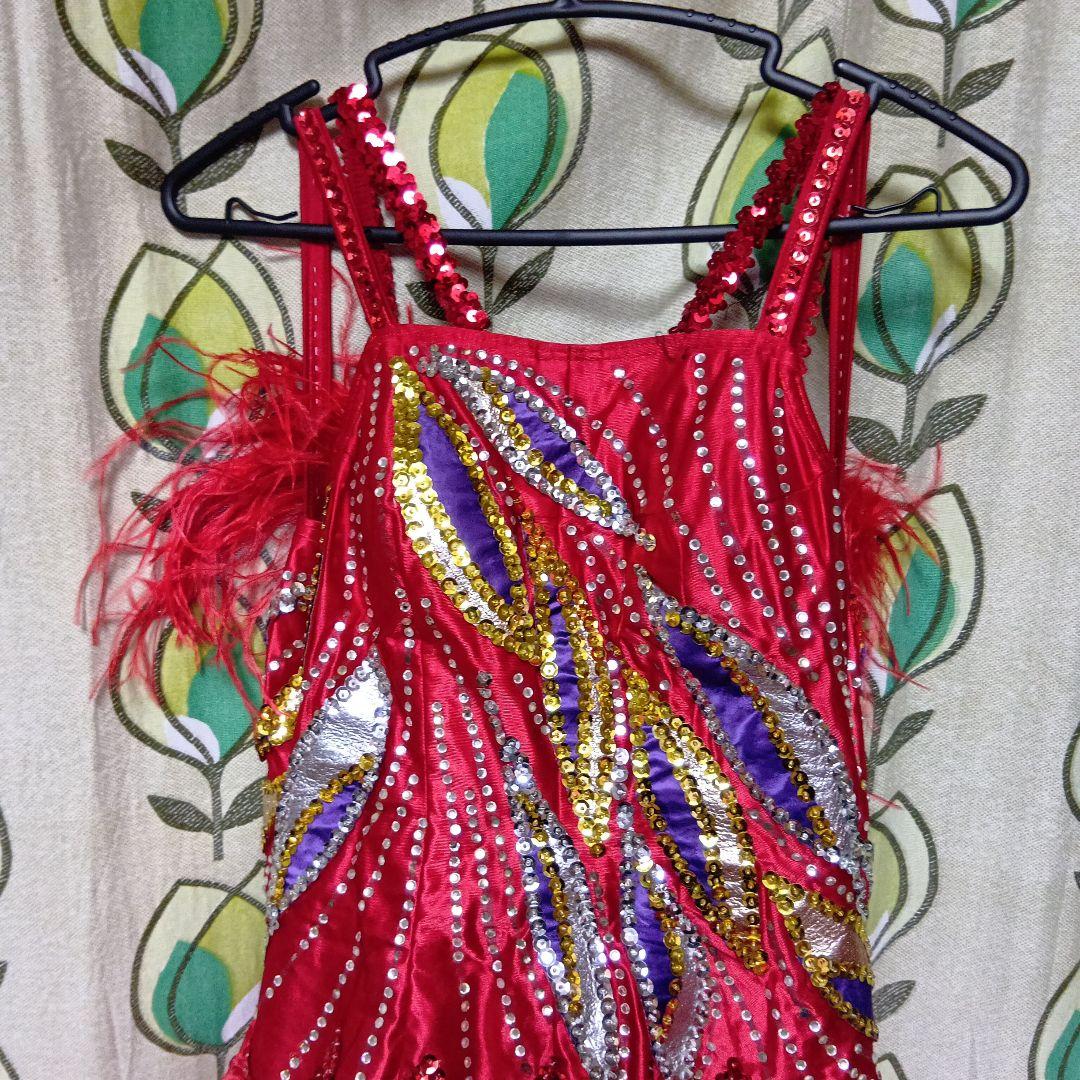 社交ダンス ドレス 赤 スパンコール装飾