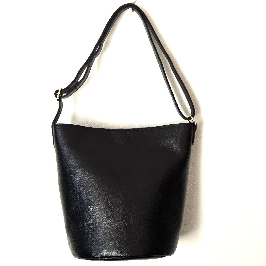 状態良・【OUR】アワーホーム ショルダーバッグ レザー 黒 バケツ型