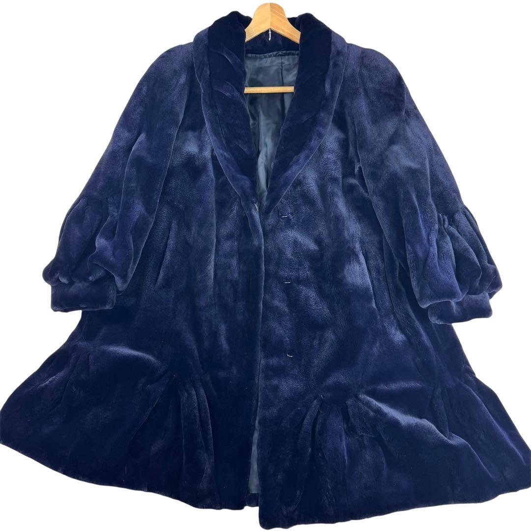 裾周り210 ミンク シェアード パープル コート フレア デザイン◎ XL相当