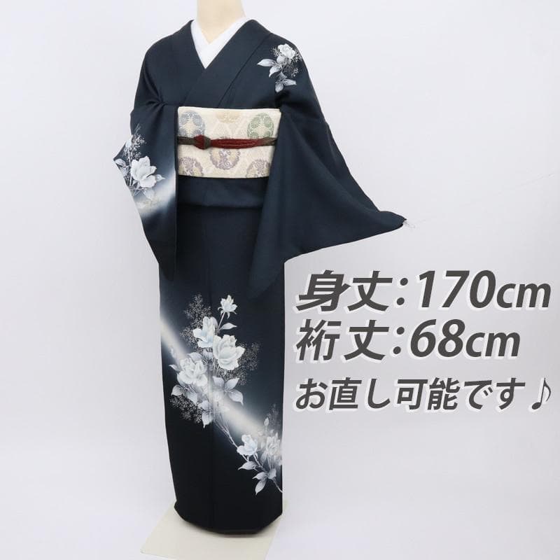 《長尺■付下げ■しっとり薔薇の花模様■若松菱地紋■袷正絹着物◆SB3-26》