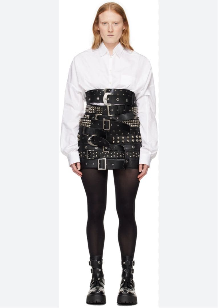 ジュンヤワタナベ JUNYAWATANABE ベルト スタッズ スカート レザー