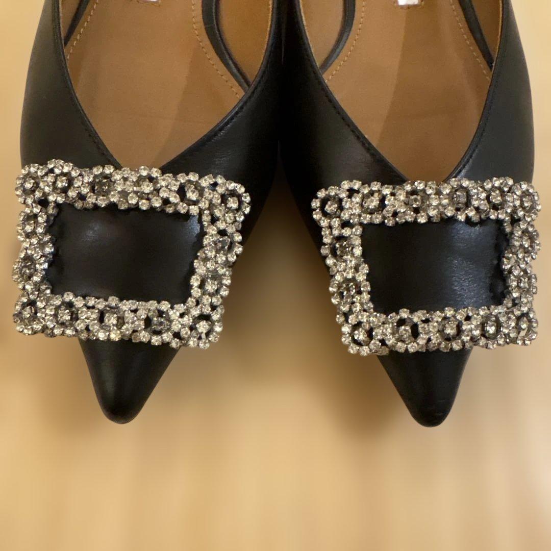 PIPPICHIC ビジュー付き　レザーフラットシューズ