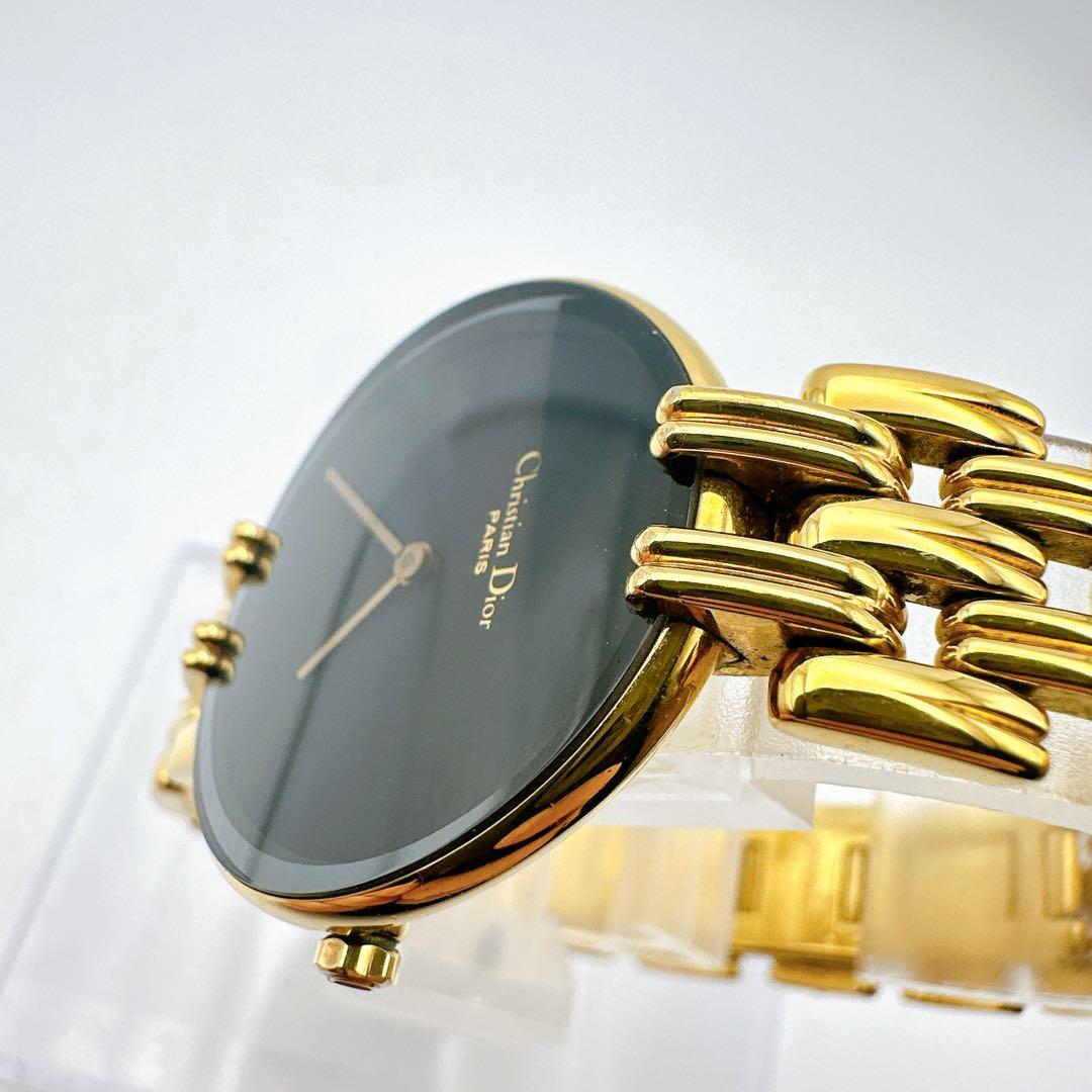 美品 稼動品 クリスチャンディオール バギラ ゴールド 黒文字盤