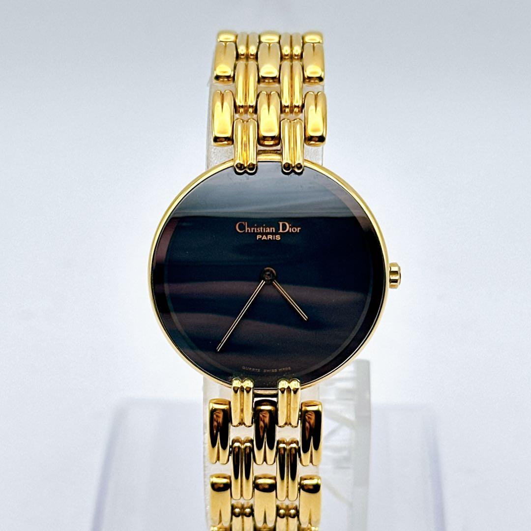 美品 稼動品 クリスチャンディオール バギラ ゴールド 黒文字盤