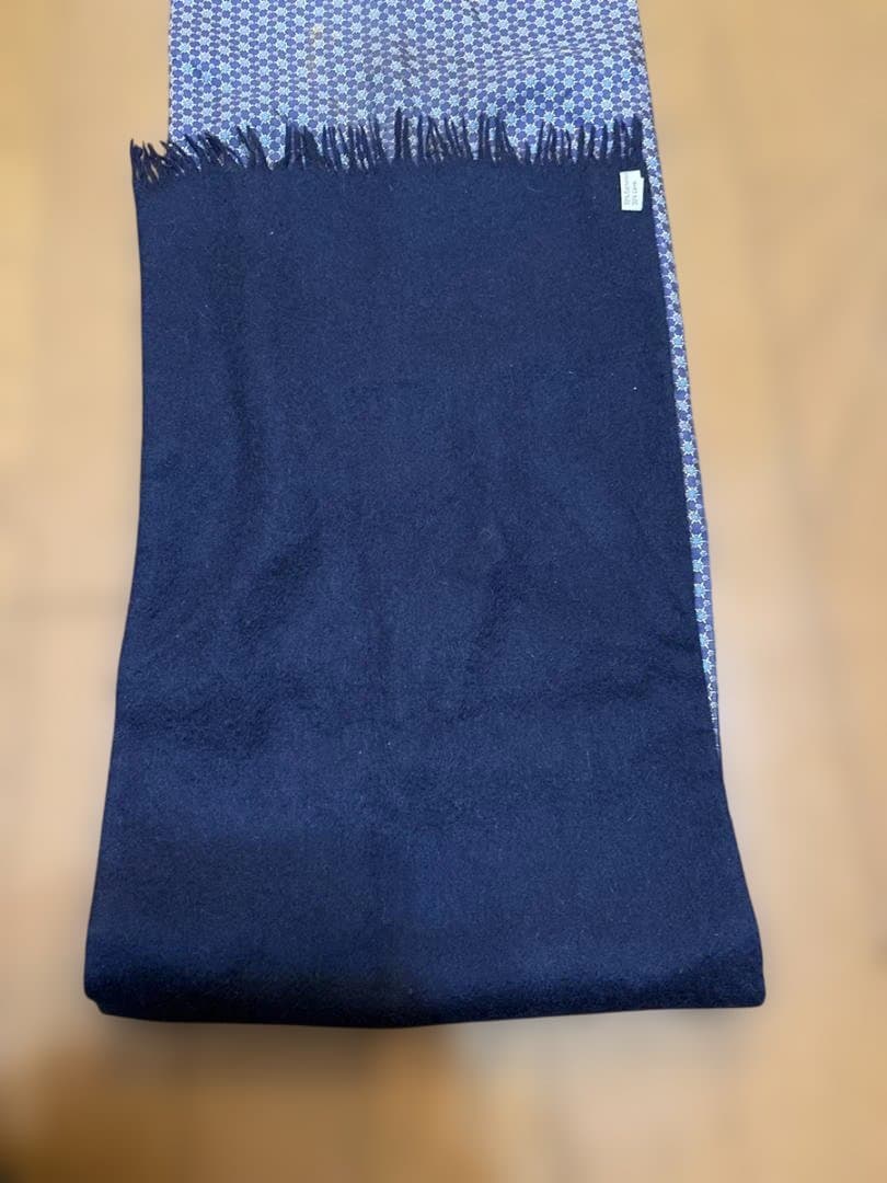 HERMES エルメス カシミヤ混×シルク リバーシブル マフラー ネイビー