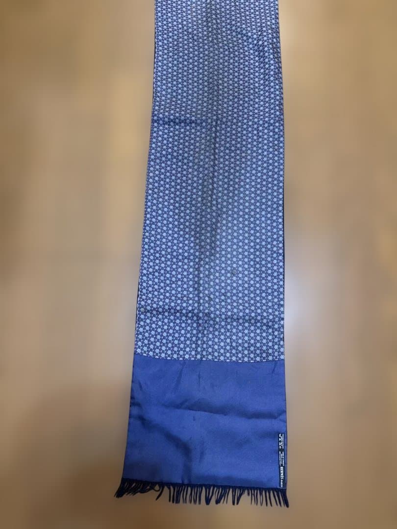 HERMES エルメス カシミヤ混×シルク リバーシブル マフラー ネイビー