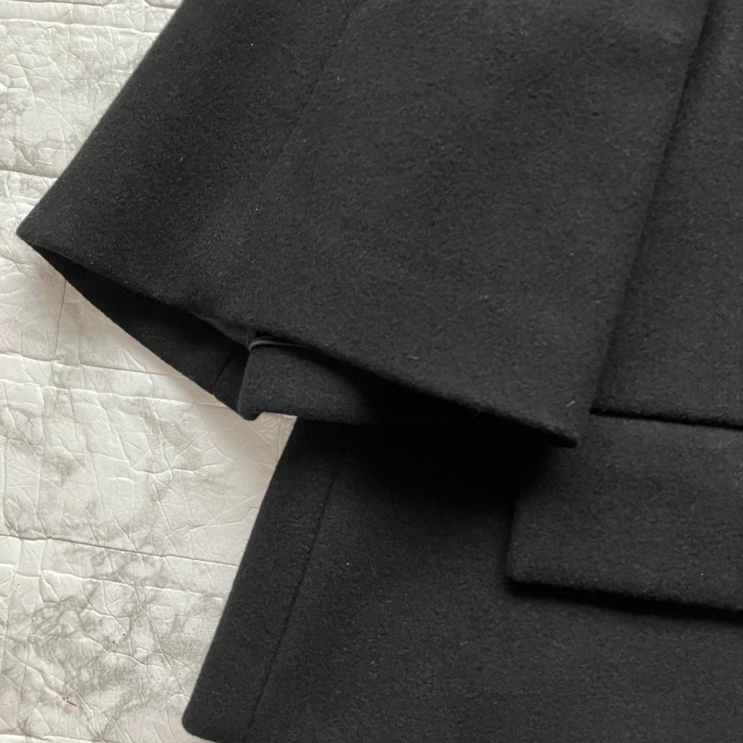 美品◎Drawer ノーカラーショートコート メルトン ウール シルク ブラック