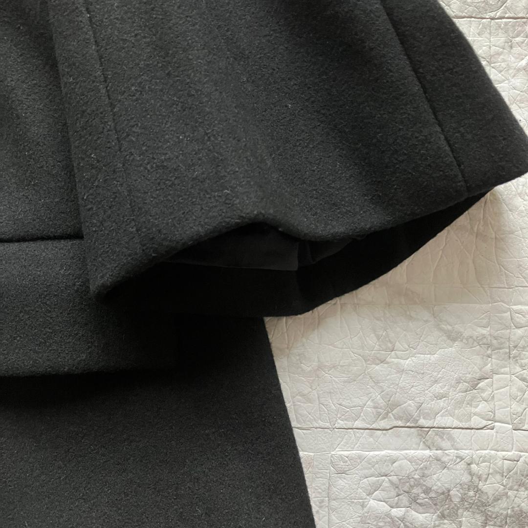 美品◎Drawer ノーカラーショートコート メルトン ウール シルク ブラック