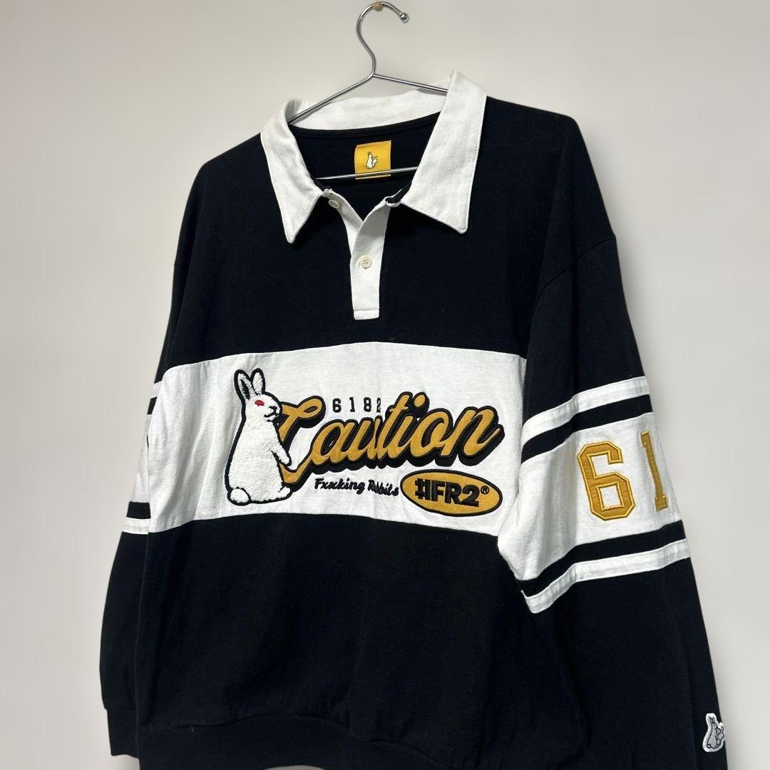 ★激レアデザイン★ fr2 ポロシャツ　色情兎 ラガーシャツ　長袖　黒　Mサイズ