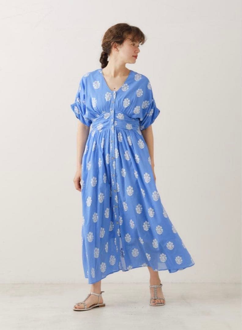 【1回のみ着用美品】ヌキテパ　コットンボイルウエストギャザーワンピース　Mサイズ