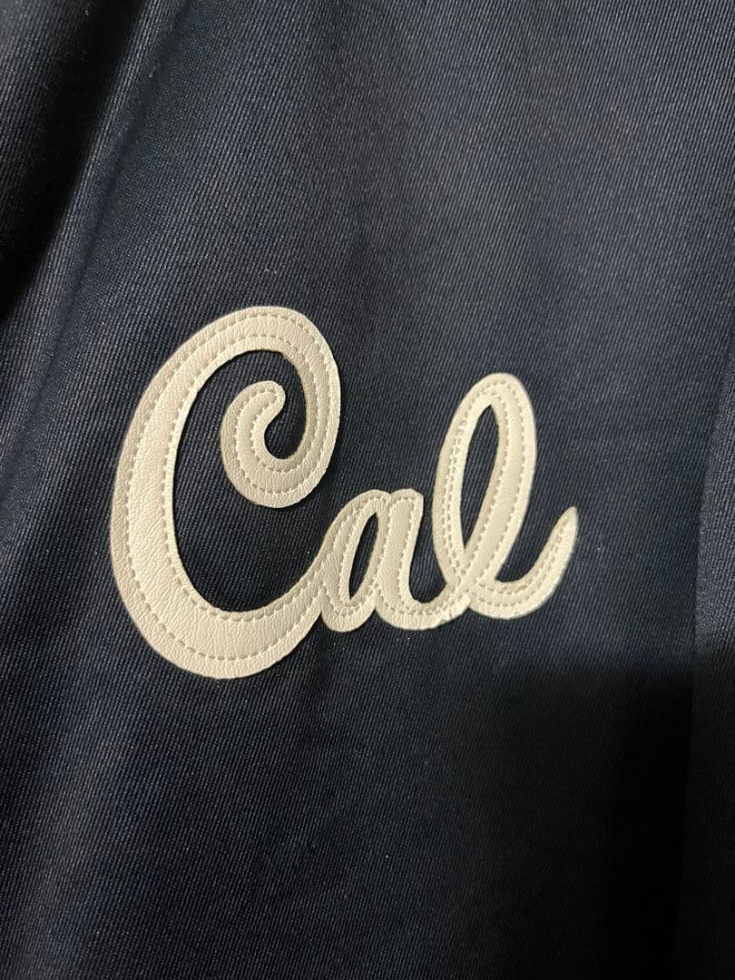 CALEE キャリー ノーカラーワークジャケット ネイビー M ワッペンレザー