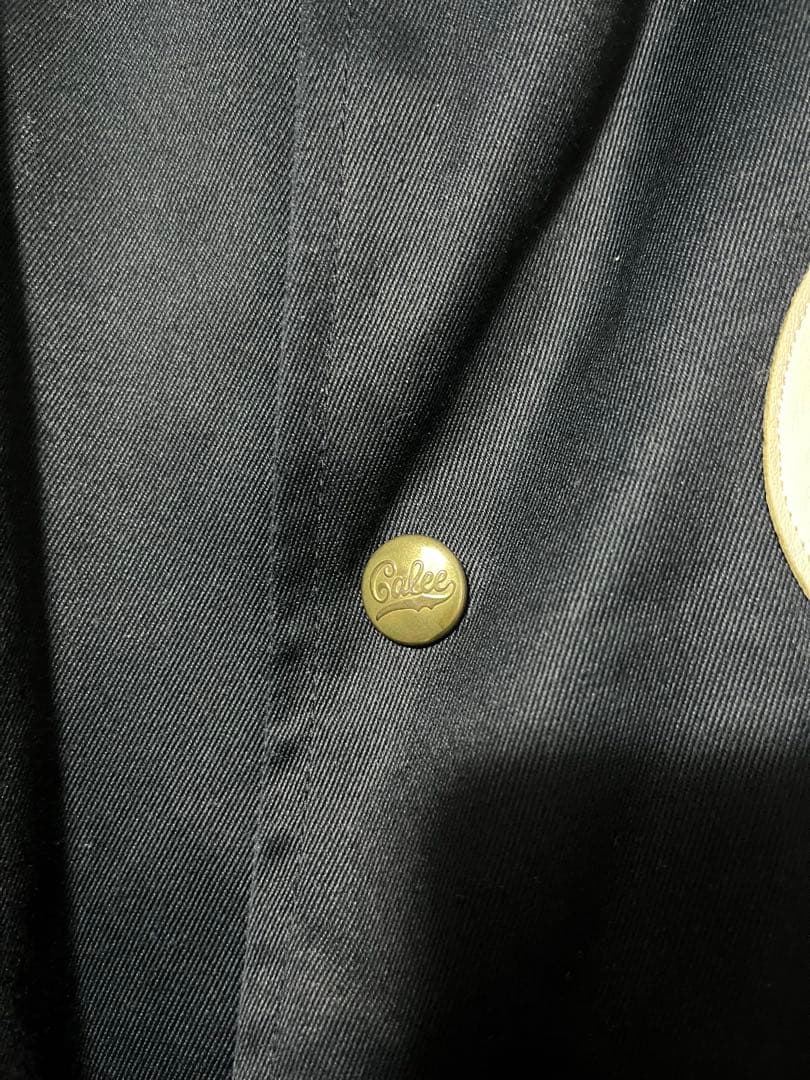 CALEE キャリー ノーカラーワークジャケット ネイビー M ワッペンレザー