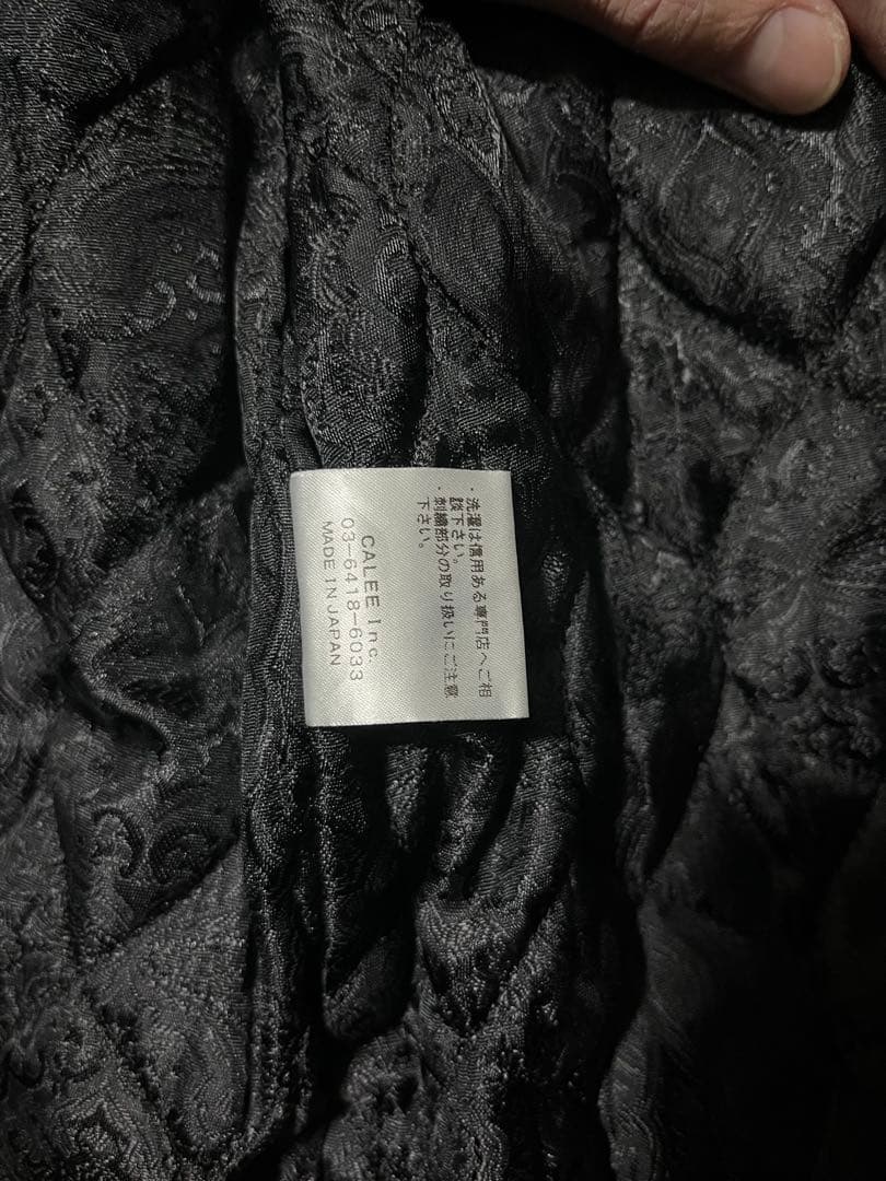 CALEE キャリー ノーカラーワークジャケット ネイビー M ワッペンレザー