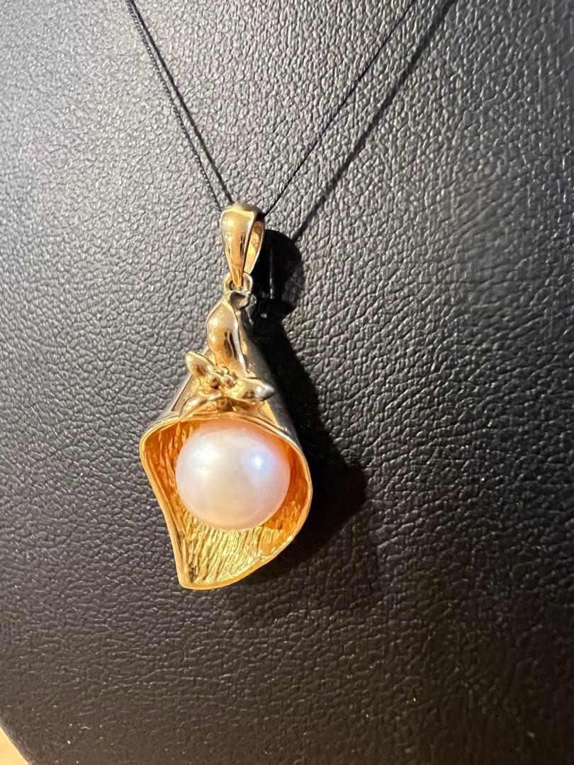 K18 ベルデザインパールペンダントトップ　刻印あり