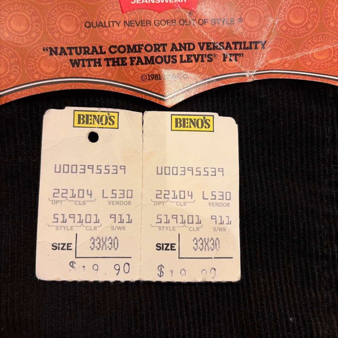 levi's 519ブラック(1558)コーデュロイ83年製33×30 mint