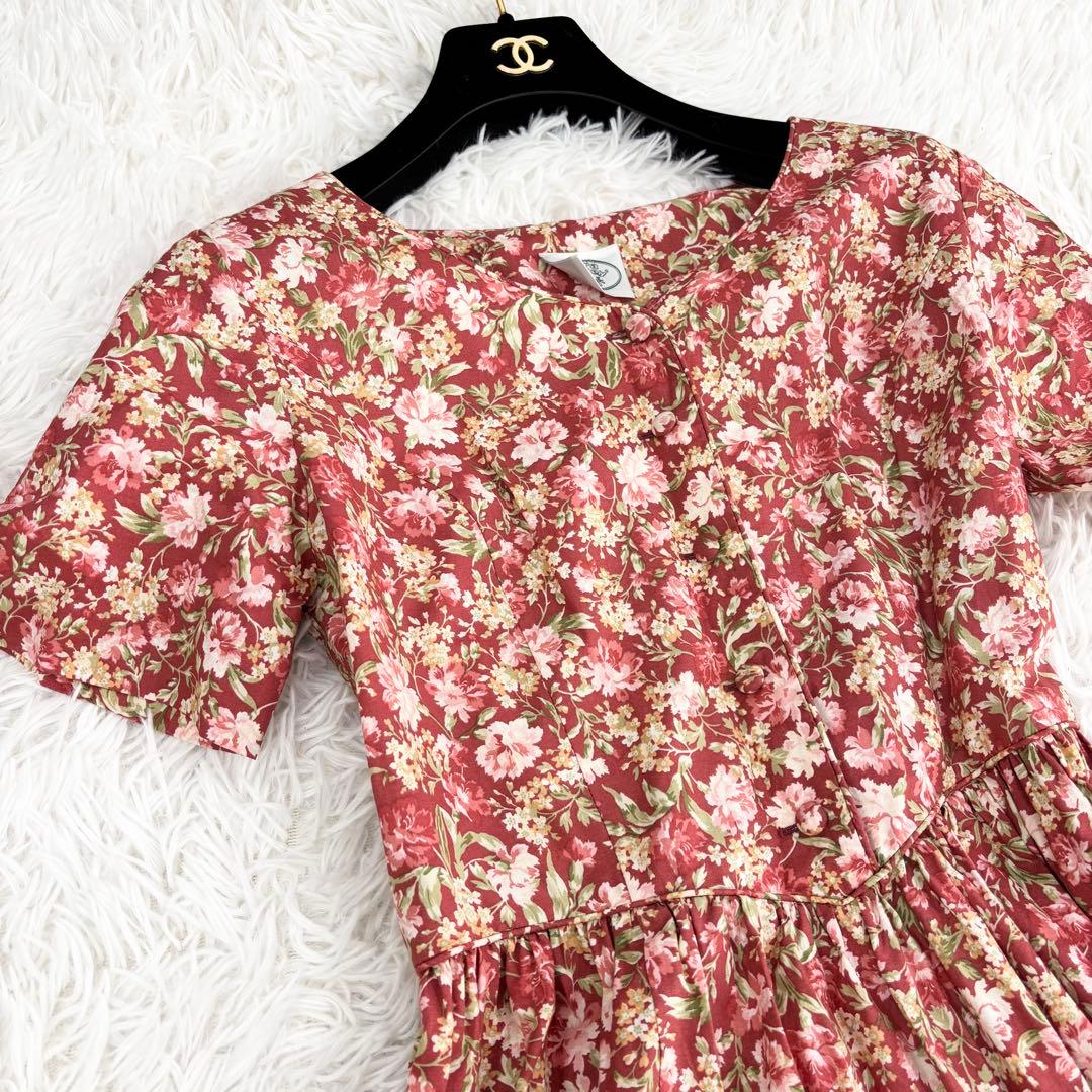 美品　ローラアシュレイ　ロングワンピース　花柄　ギャザー　プリーツ　ビンテージ