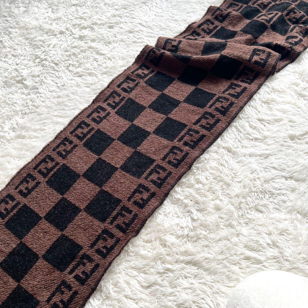 FENDI フェンディ ズッカ柄 ウール フリンジ　マフラー　リバーシブル