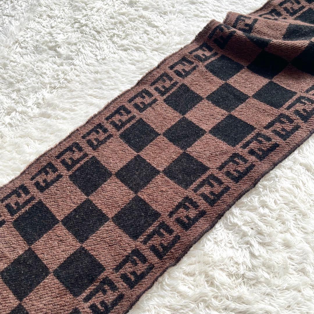 FENDI フェンディ ズッカ柄 ウール フリンジ　マフラー　リバーシブル