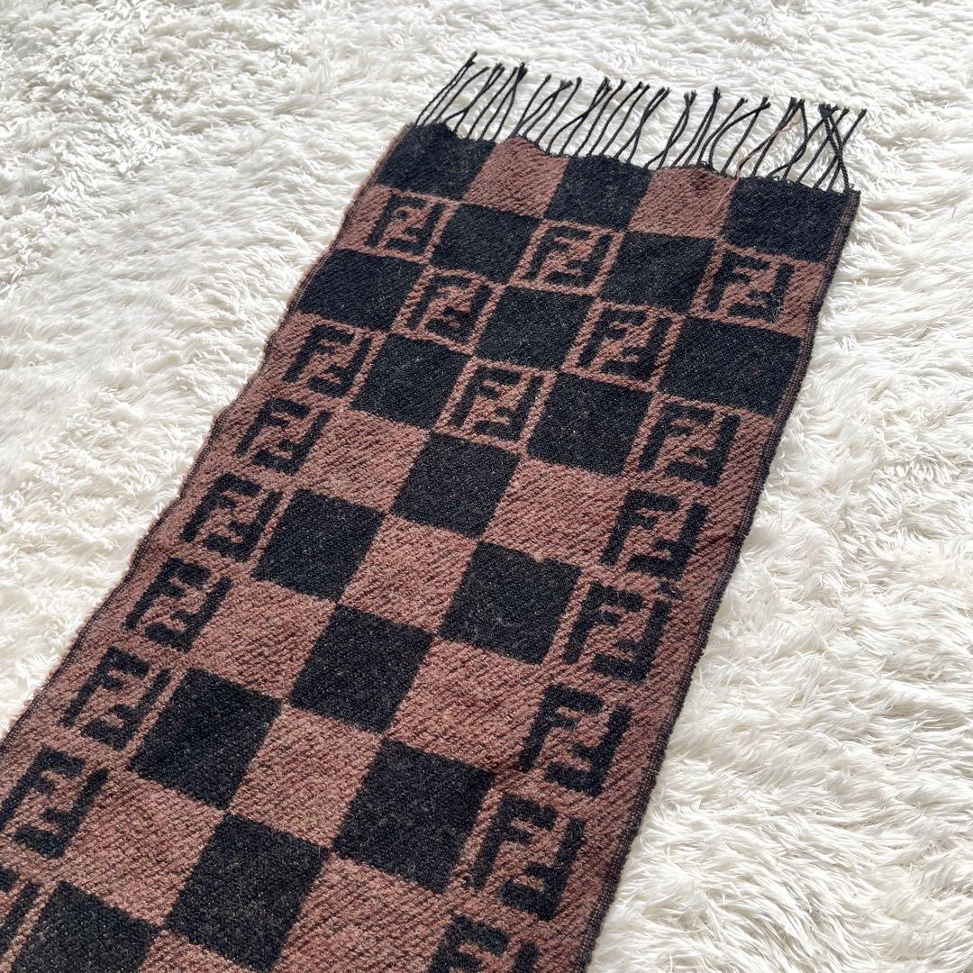 FENDI フェンディ ズッカ柄 ウール フリンジ　マフラー　リバーシブル