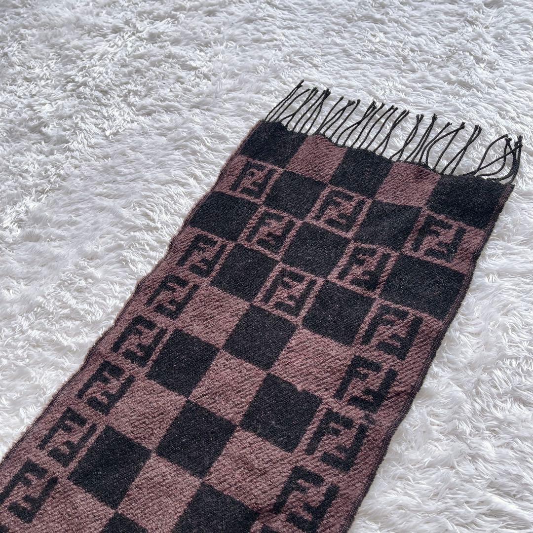 FENDI フェンディ ズッカ柄 ウール フリンジ　マフラー　リバーシブル