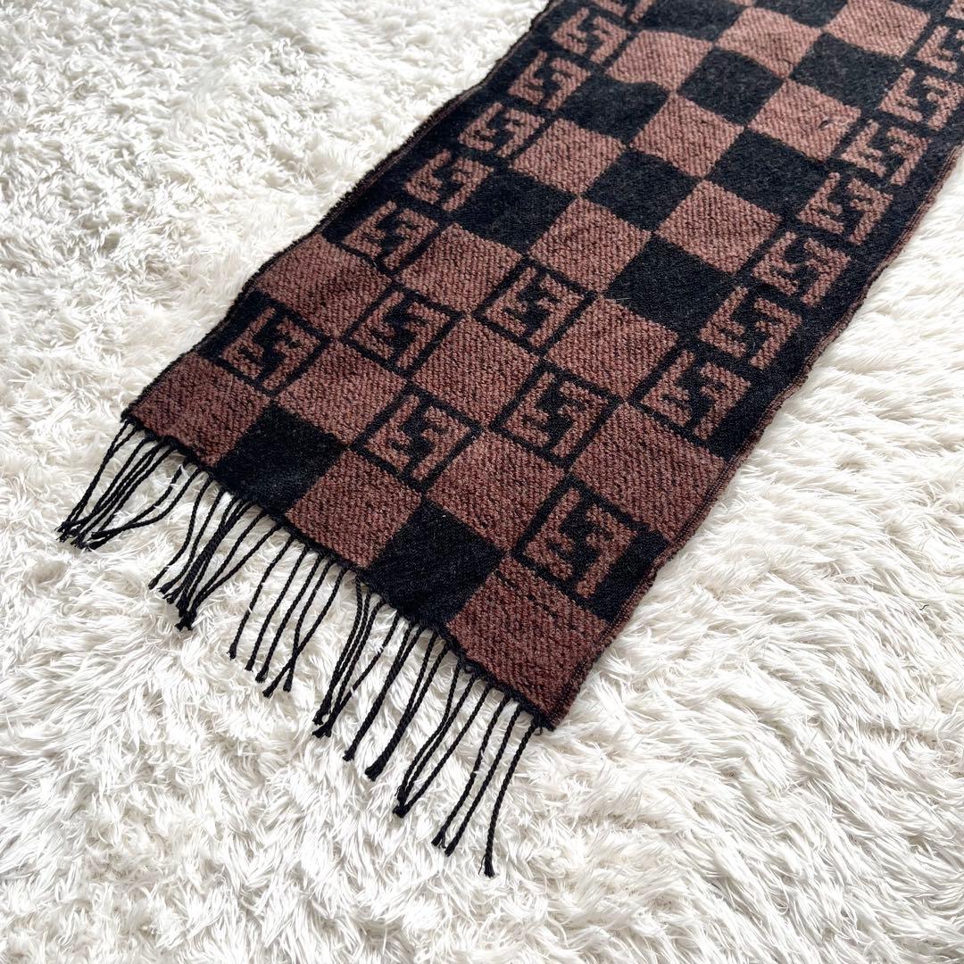 FENDI フェンディ ズッカ柄 ウール フリンジ　マフラー　リバーシブル