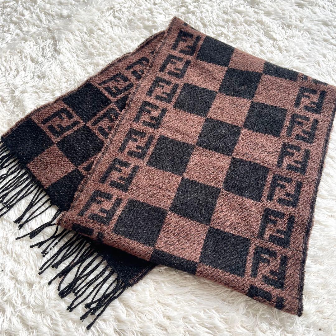 FENDI フェンディ ズッカ柄 ウール フリンジ　マフラー　リバーシブル