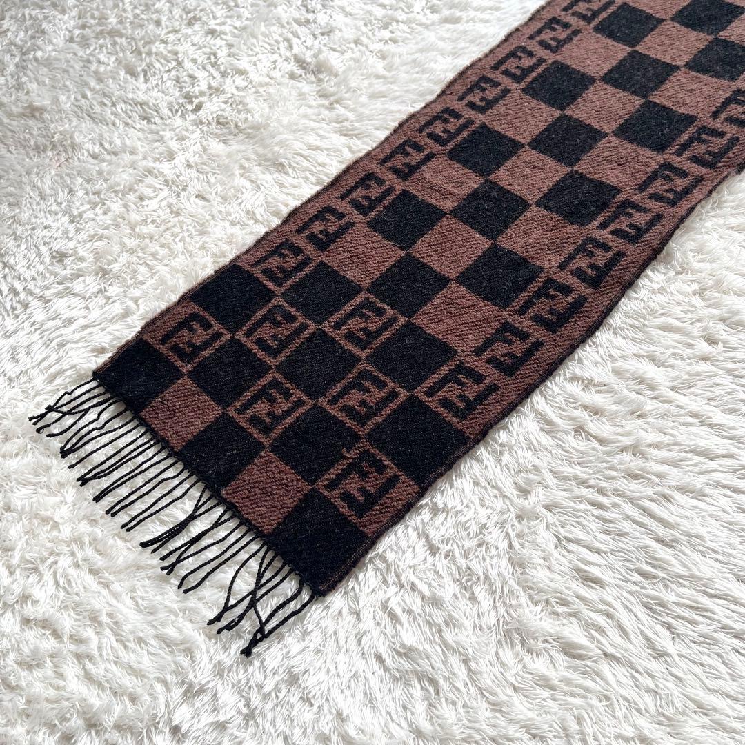 FENDI フェンディ ズッカ柄 ウール フリンジ　マフラー　リバーシブル