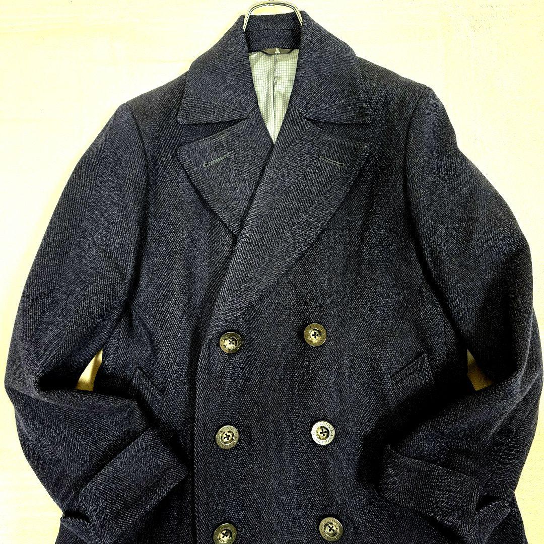 極美品 ランバンコレクション チェスターコート ダブル ヘリンボーン 紺 48