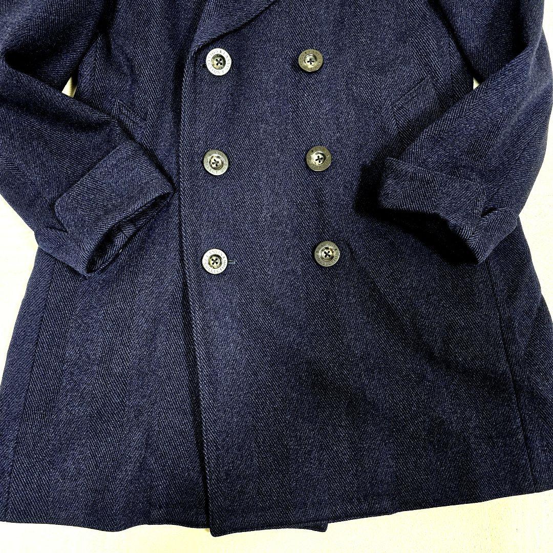 極美品 ランバンコレクション チェスターコート ダブル ヘリンボーン 紺 48