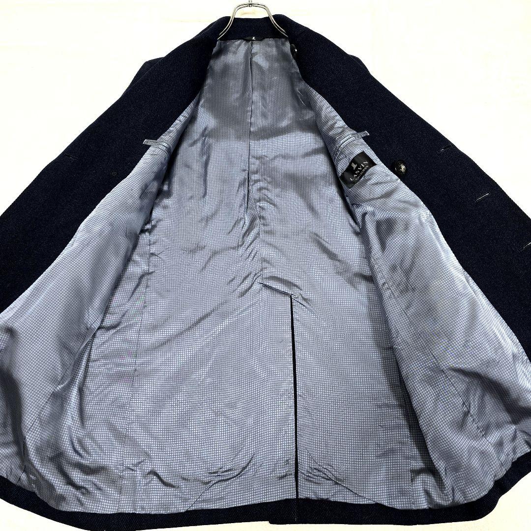 極美品 ランバンコレクション チェスターコート ダブル ヘリンボーン 紺 48