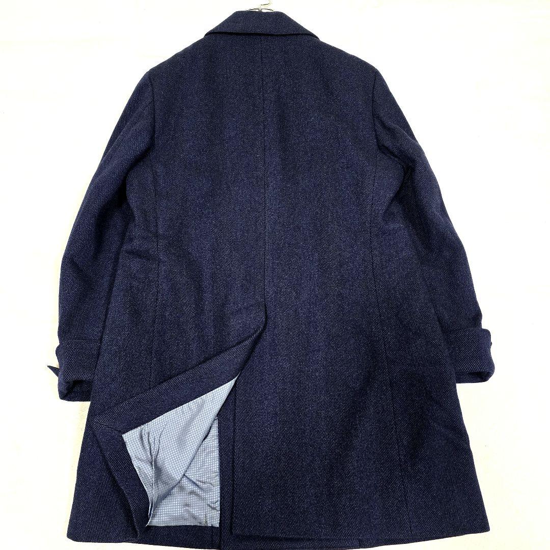 極美品 ランバンコレクション チェスターコート ダブル ヘリンボーン 紺 48