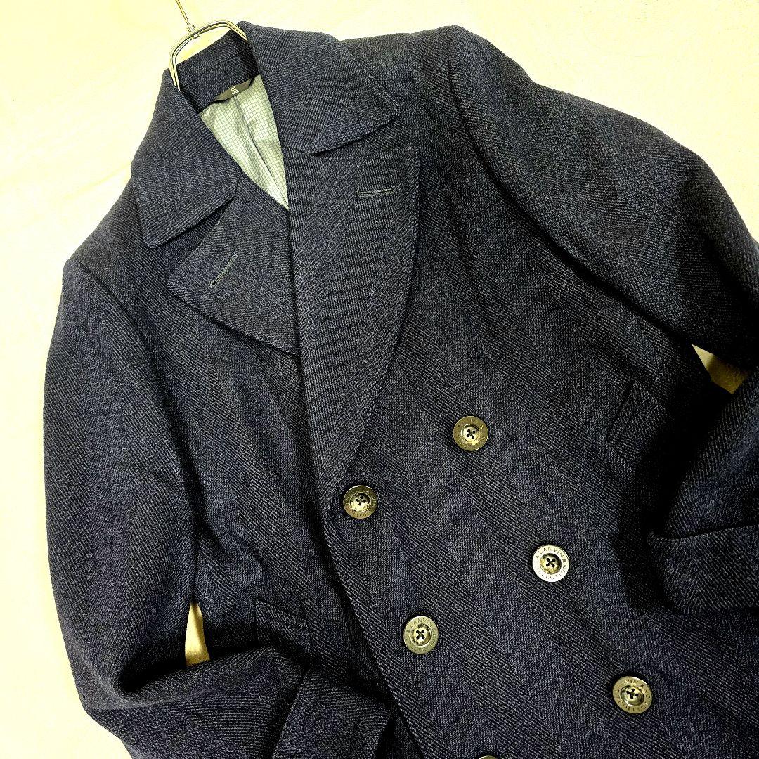 極美品 ランバンコレクション チェスターコート ダブル ヘリンボーン 紺 48