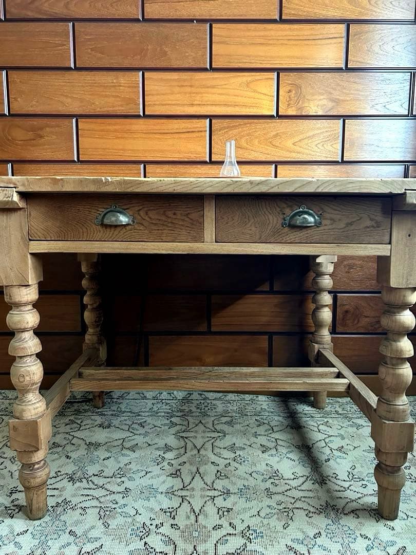 ろくろ脚テーブル　古家具　ビンテージ家具