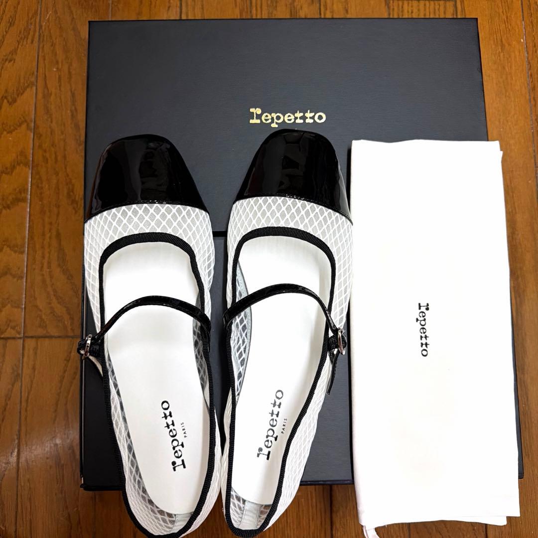 Repetto（レペット） メッシュ×パテントメリージェーンシューズ