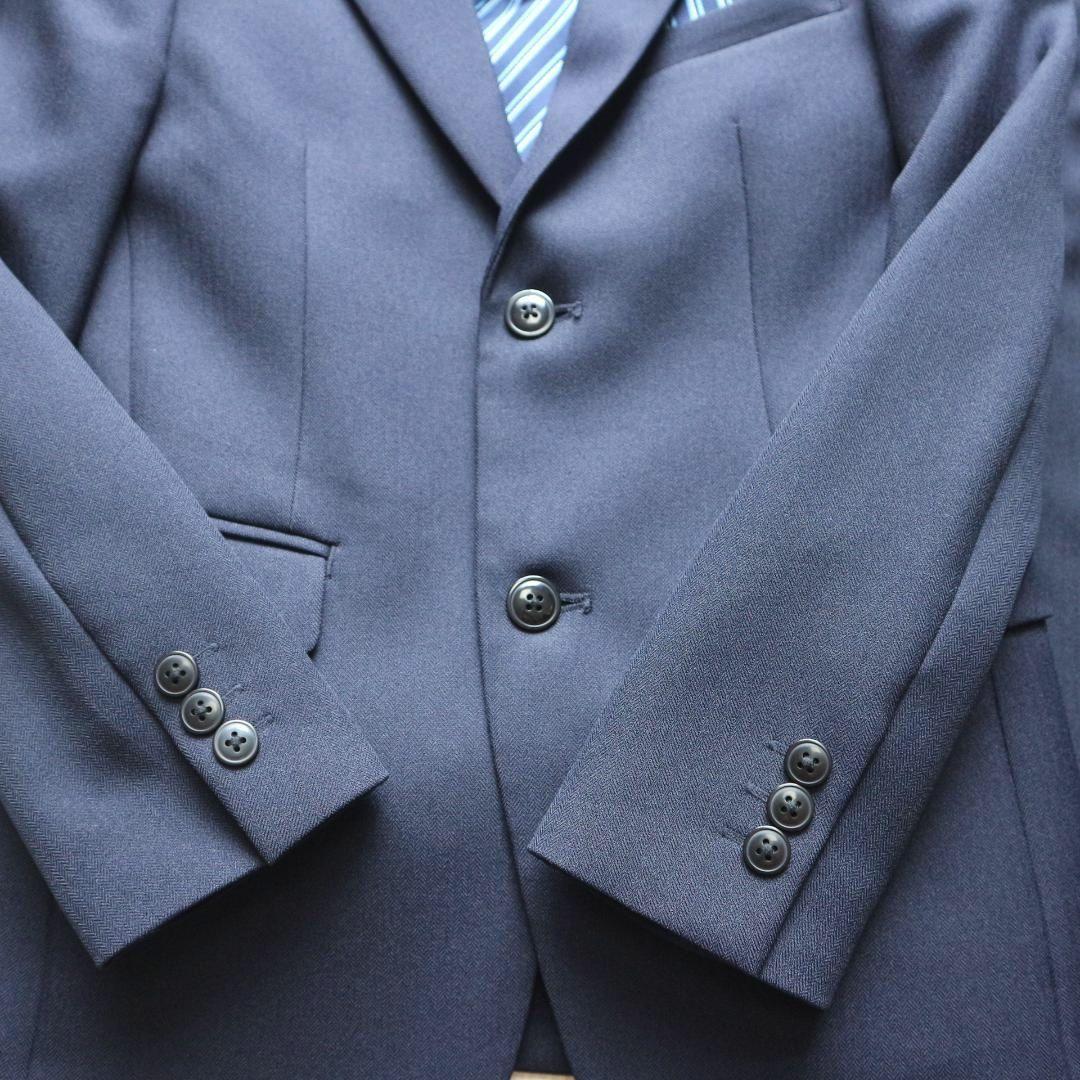 新品同様 150cm 男の子 紺セレモニースーツ上下セット 冠婚葬祭 水色シャツ