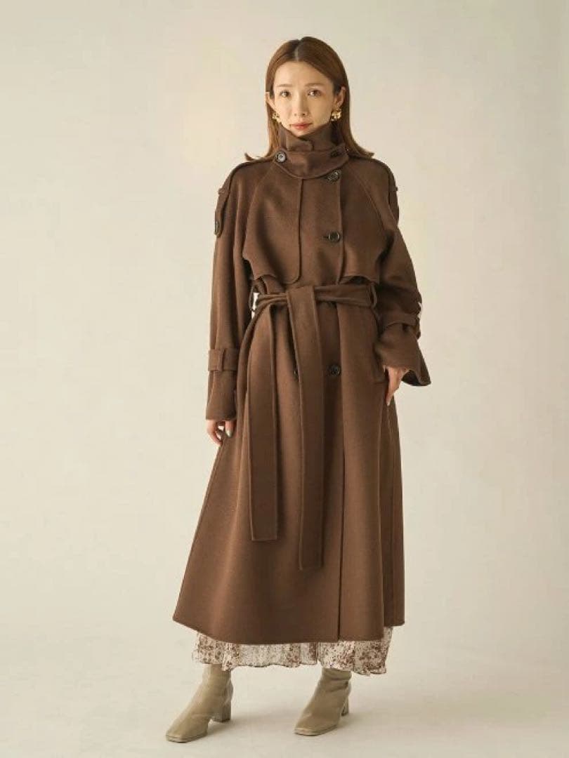 SNIDEL ウロコカシミアスタンドカラーコート ブラウン