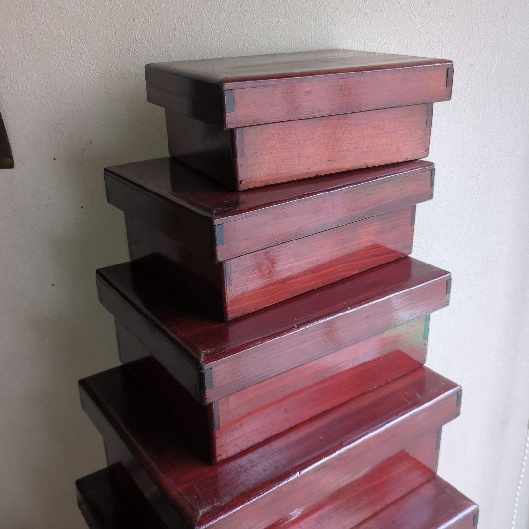 骨董 入れ子 切溜 いれこ 七段重箱 木製 漆器 木箱 7セット アンティーク