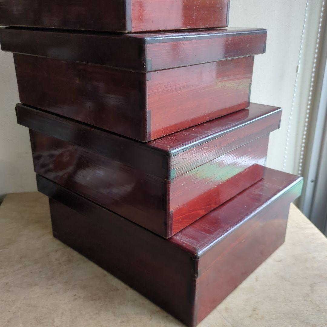 骨董 入れ子 切溜 いれこ 七段重箱 木製 漆器 木箱 7セット アンティーク