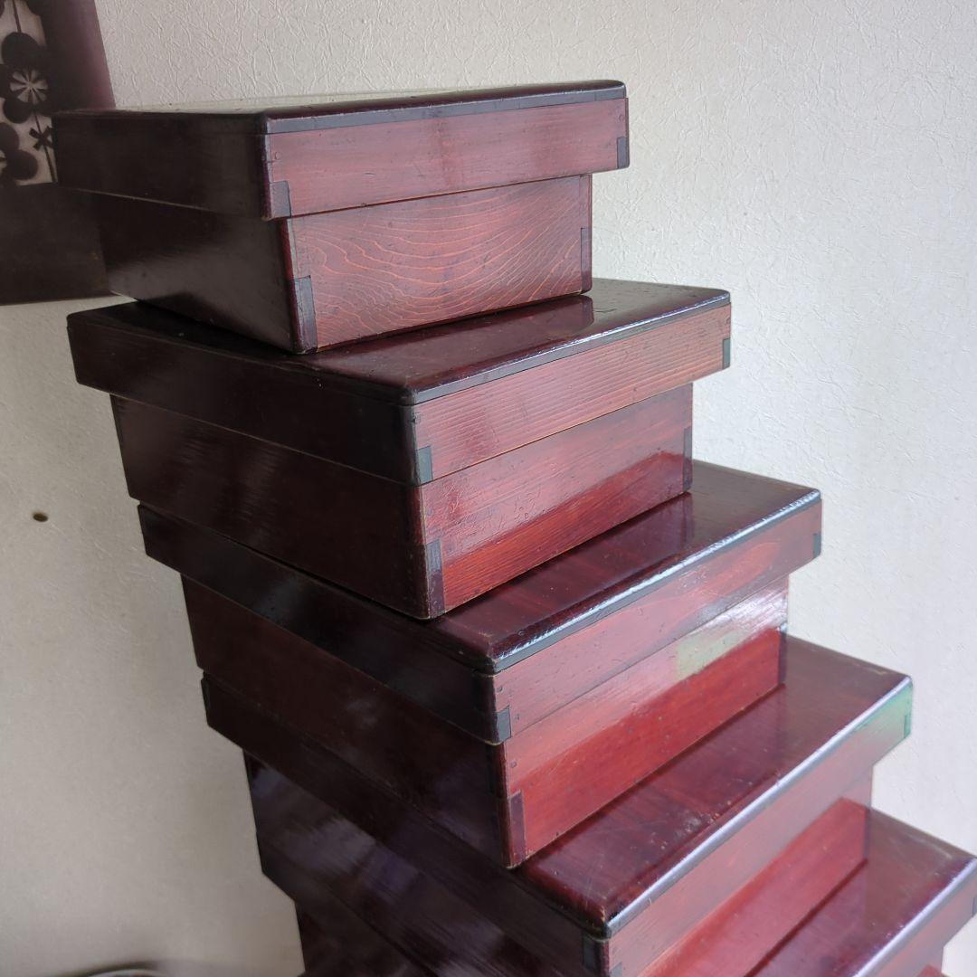 骨董 入れ子 切溜 いれこ 七段重箱 木製 漆器 木箱 7セット アンティーク