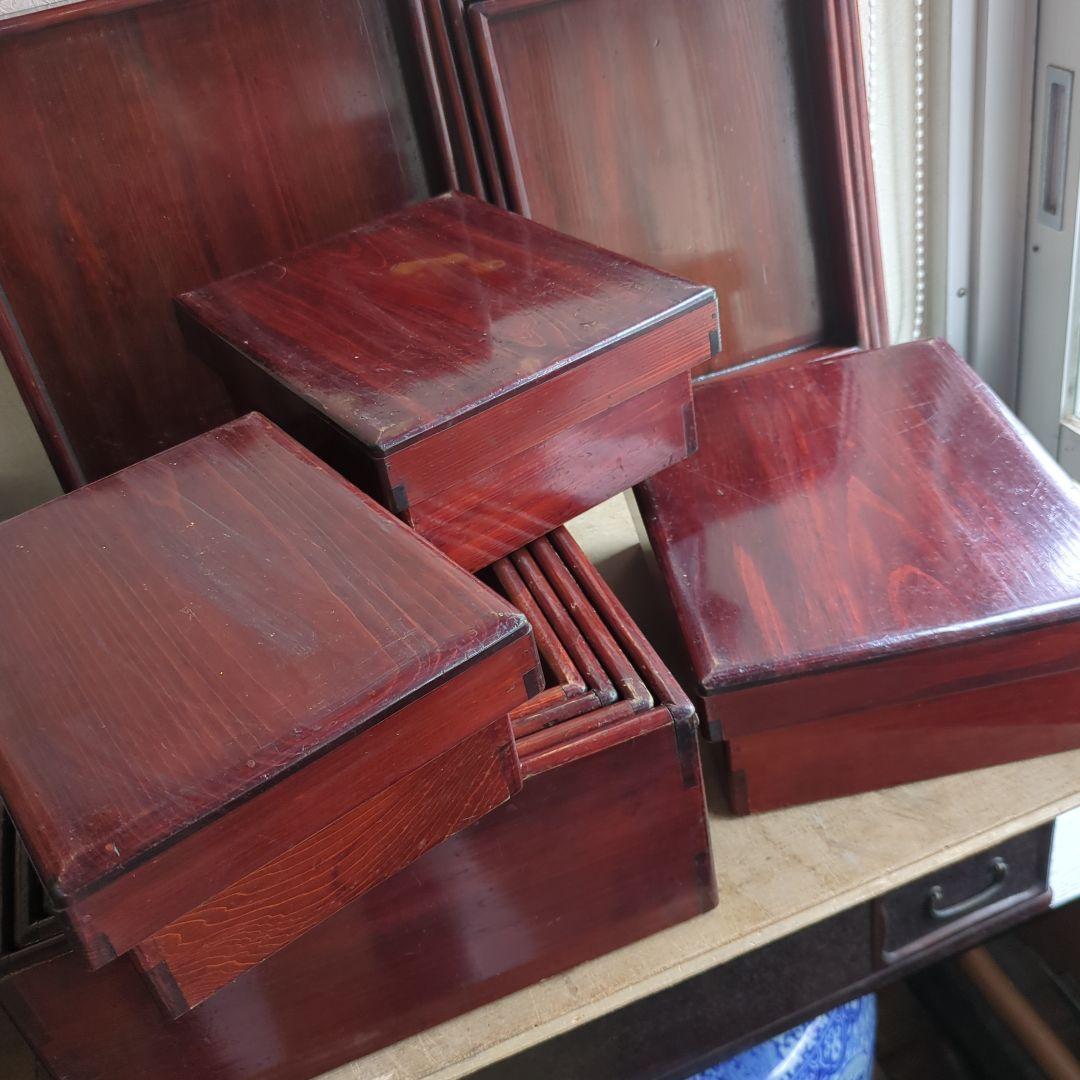 骨董 入れ子 切溜 いれこ 七段重箱 木製 漆器 木箱 7セット アンティーク