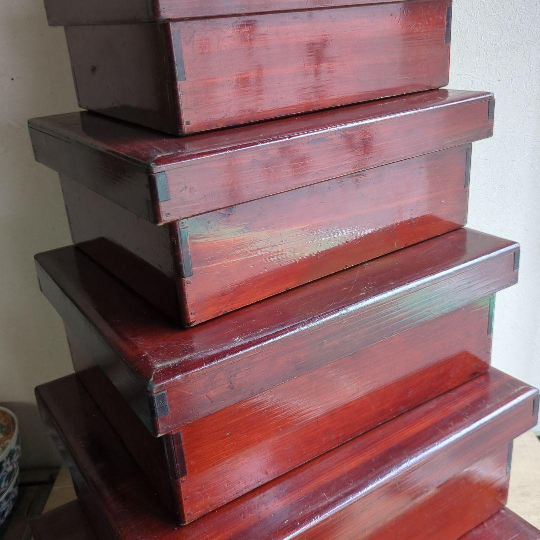 骨董 入れ子 切溜 いれこ 七段重箱 木製 漆器 木箱 7セット アンティーク