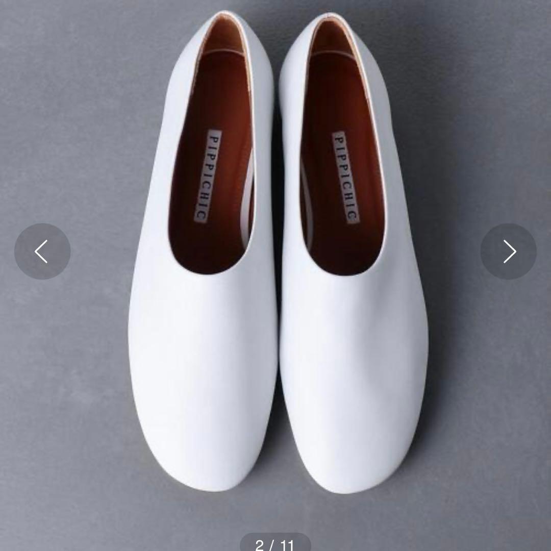 pippichicホワイト フラットシューズ　OKFディープフラットシューズ