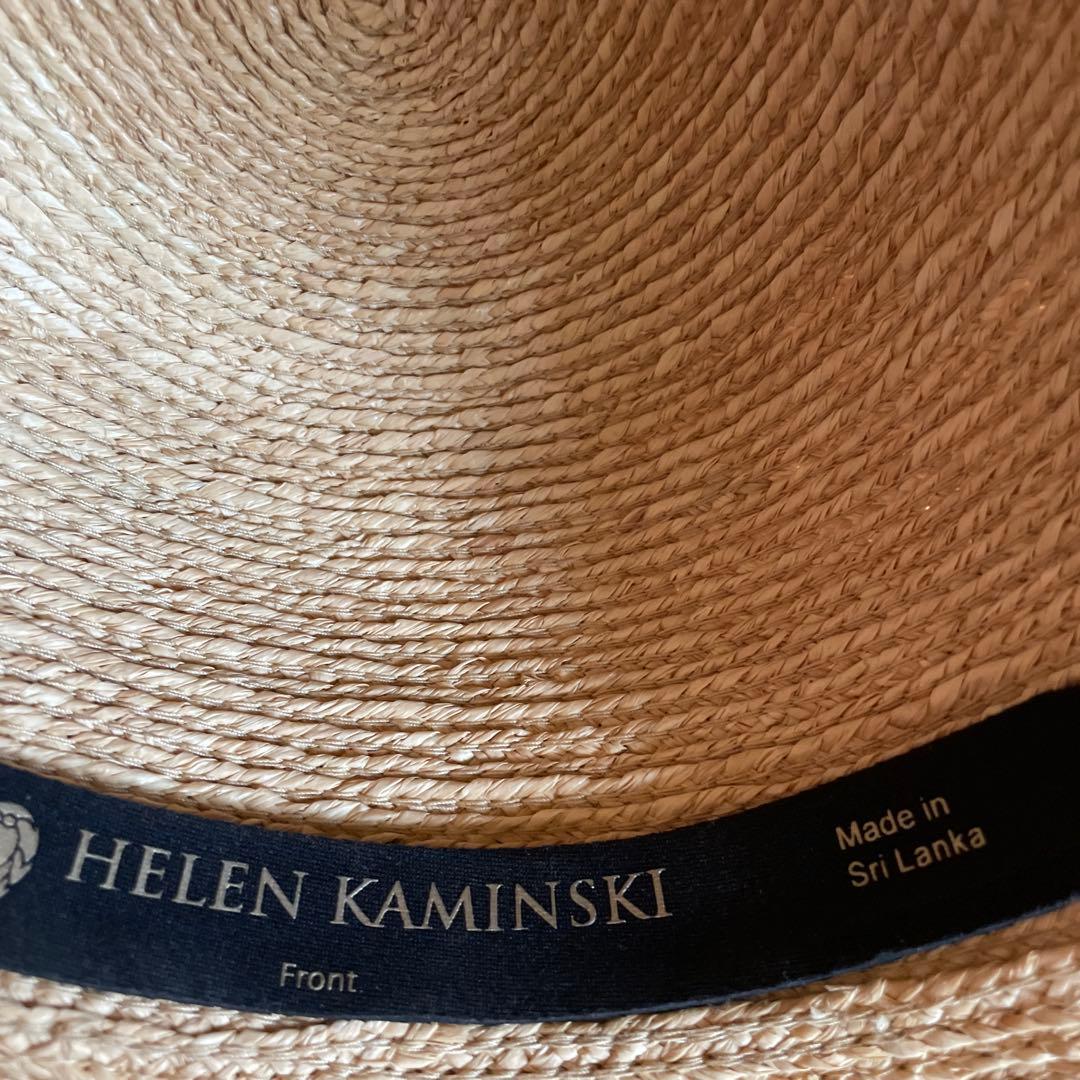 ベージュ ストローハット 黒リボン付き ヘレンカミンスキー