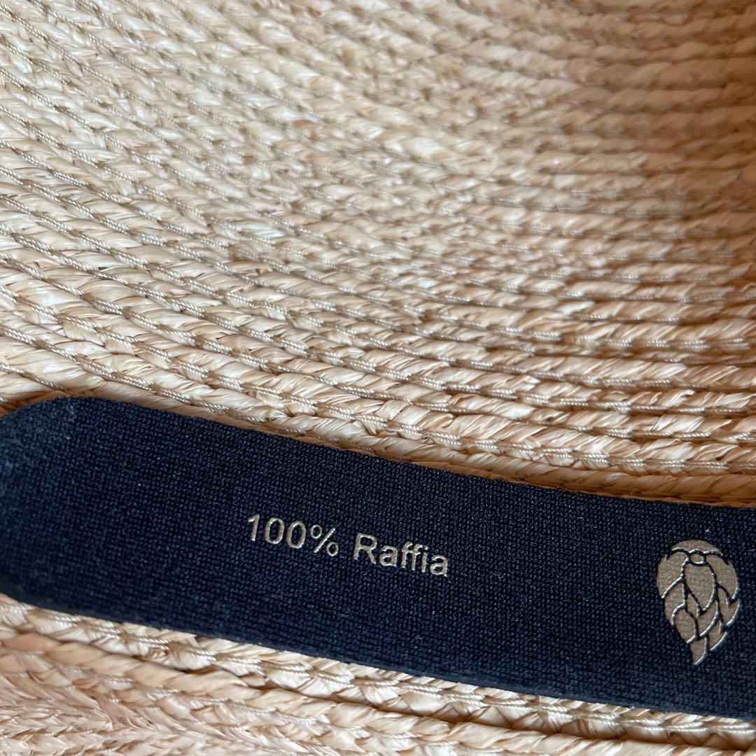 ベージュ ストローハット 黒リボン付き ヘレンカミンスキー