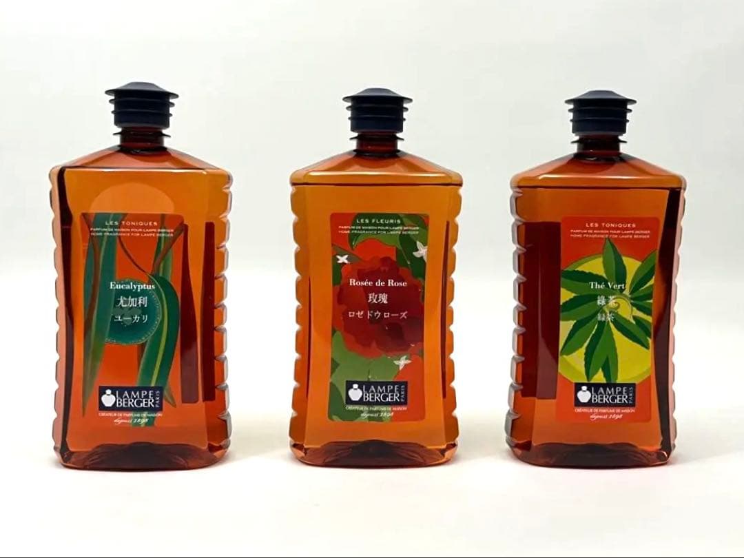 新品未開封★ランプベルジェ・オイル３本セット　ユーカリ　ロゼ ドゥ ローズ　緑茶